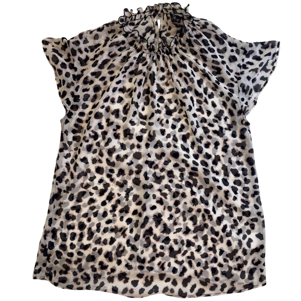 Express Leopard Print Ruffle Neck Blouse – Size Small - Picture 2 of 5